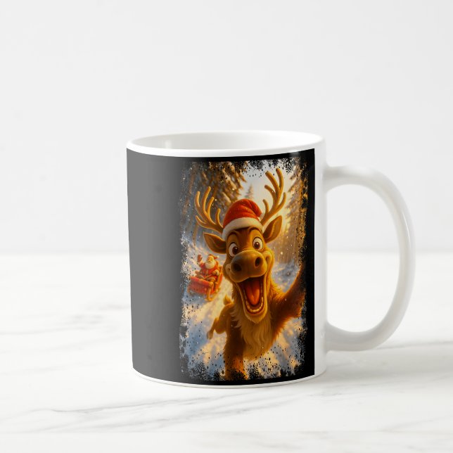 Funny Reindeer Selfie Santa Merry Christmas Men Wo Coffee Mug (Right)