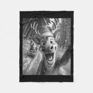 Funny Reindeer Selfie Santa Merry Christmas Men Wo Fleece Blanket