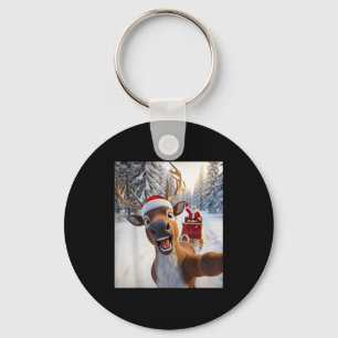 Funny Reindeer Selfie Santa Merry Christmas Men Wo Key Ring