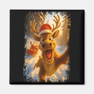 Funny Reindeer Selfie Santa Merry Christmas Men Wo Magnet
