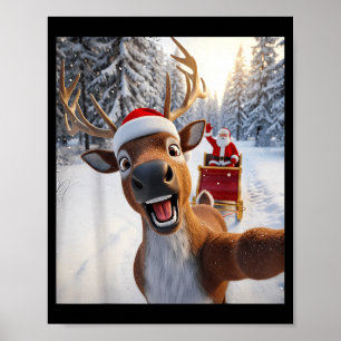 Funny Reindeer Selfie Santa Merry Christmas Men Wo Poster