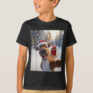 Funny Reindeer Selfie Santa Merry Christmas Men Wo T-Shirt