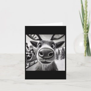 Funny Reindeer Selfie With Santa Sleigh Christmas Card