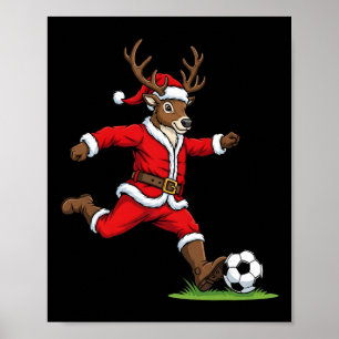 Funny Reindeer Soccer Christmas Kids Boys Girls Poster