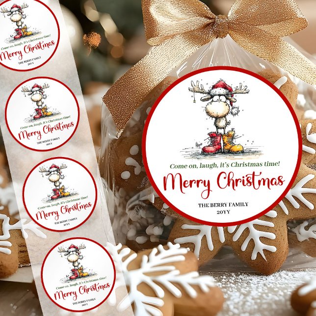 Funny reindeer sticker whimsical red green cartoon (Funny reindeer sticker whimsical red green cartoon

)