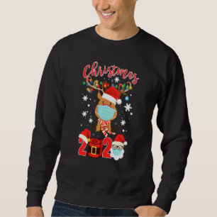 Funny Reindeer Wearing Facemask Tree Light Christm Sweatshirt