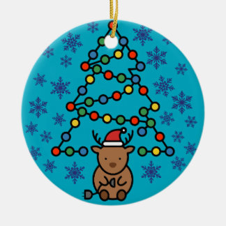 Funny Reindeer with Plug and Christmas Light Tree Ceramic Tree Decoration