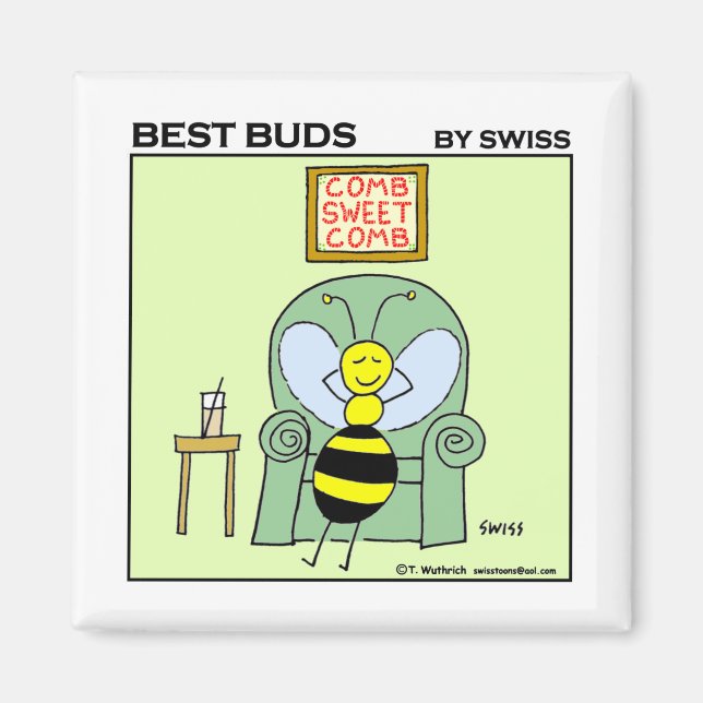 Funny Relaxing Bee Best Buds Gardening Cartoon Magnet (Front)