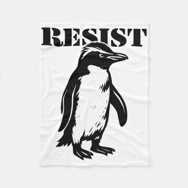 Funny Resist Penguin Protest Against Tariffs  Fleece Blanket (Front)