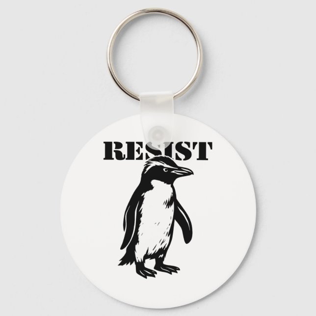 Funny Resist Penguin Protest Against Tariffs  Key Ring (Front)
