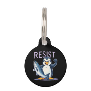 Funny Resist Penguin Protest Against Tariffs Pet Tag