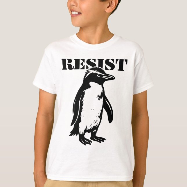 Funny Resist Penguin Protest Against Tariffs  T-Shirt (Front)