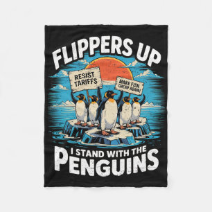 Funny Resist Penguins Protest Against Tariffs 1  Fleece Blanket