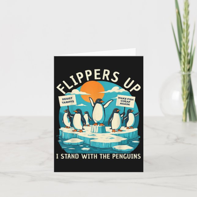 Funny Resist Penguins Protest Against Tariffs  Card (Front)