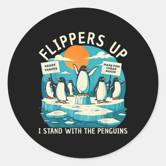 Funny Resist Penguins Protest Against Tariffs  Classic Round Sticker (Front)