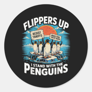 Funny Resist Penguins Protest Against Tariffs Classic Round Sticker