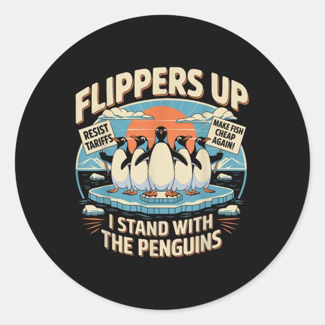 Funny Resist Penguins Protest Against Tariffs  Classic Round Sticker (Front)