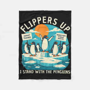Funny Resist Penguins Protest Against Tariffs Fleece Blanket