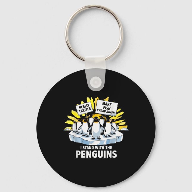Funny Resist Penguins Protest Against Tariffs  Key Ring (Front)