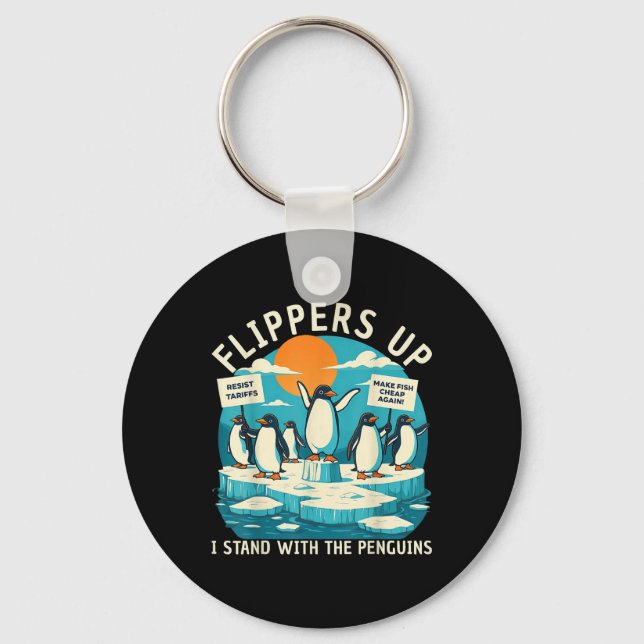 Funny Resist Penguins Protest Against Tariffs  Key Ring (Front)
