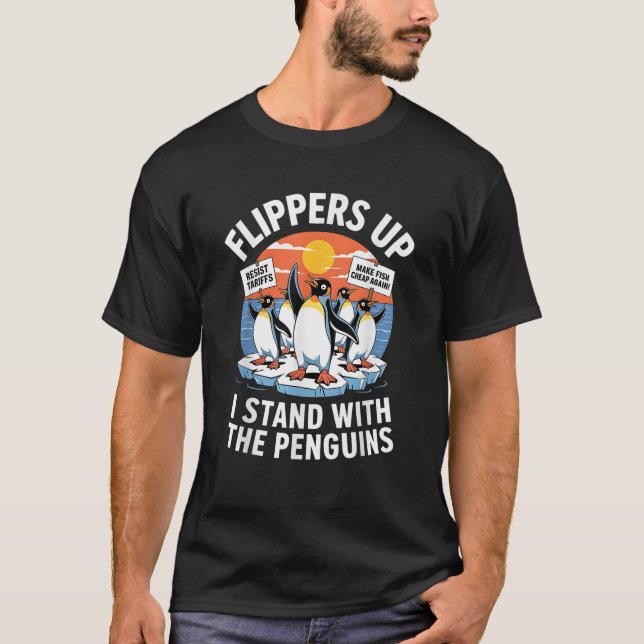 Funny Resist Penguins Protest Against Tariffs Vint T-Shirt (Front)