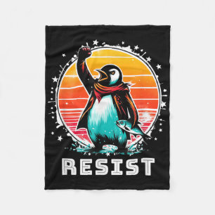 Funny Resist Shirt Resist Penguins Protest Against Fleece Blanket