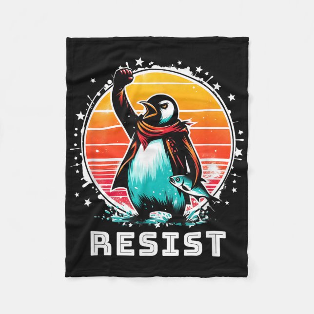 Funny Resist Shirt Resist Penguins Protest Against Fleece Blanket (Front)