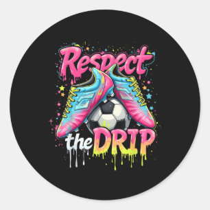 Funny Respect The Drip Soccer Ice Cream Drip With  Classic Round Sticker