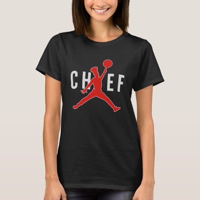 Funny Restaurant Jumping Chef with Frying Pan T-Shirt (Front)