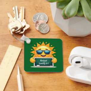 Funny "Retired and Loving It!" Happy Sun Cartoon  Key Ring