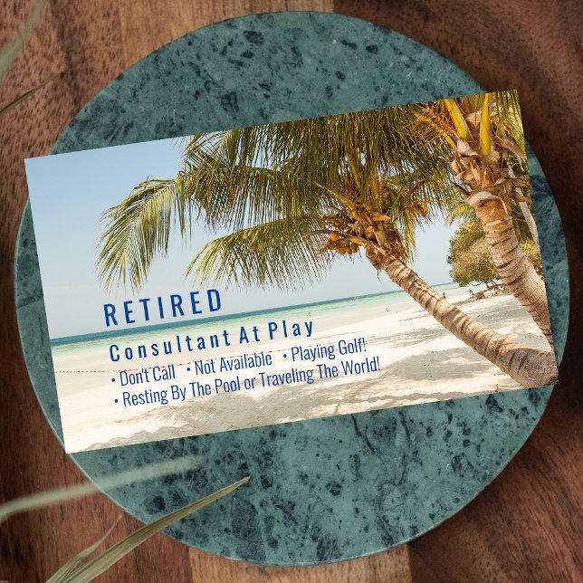 Funny Retired, Beach & Palms, Profession Gag Business Card (Creator Uploaded)
