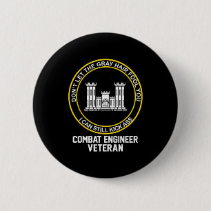 Funny retired combat engineer veteran grandpa 6 cm round badge
