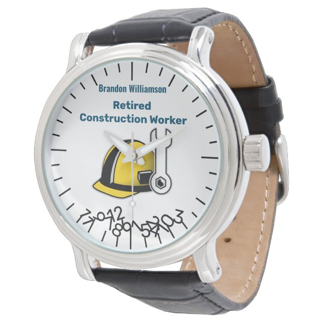 Funny Retired Construction Worker Jumble Numbers  Watch (Angled)