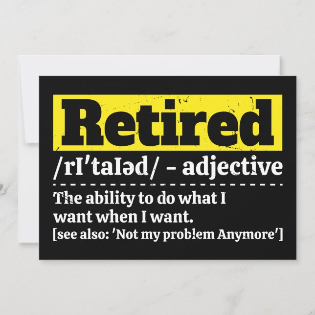 Funny Retired Definition Humour Retirement Gift Invitation (Front)