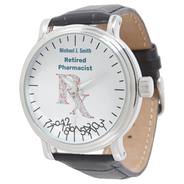 Funny Retired Pharmacist Name Jumble Numbers  Watch (Angled)