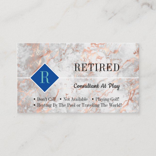 Funny Retired Rose Gold Marble, DIY Profession Gag Business Card (Front)