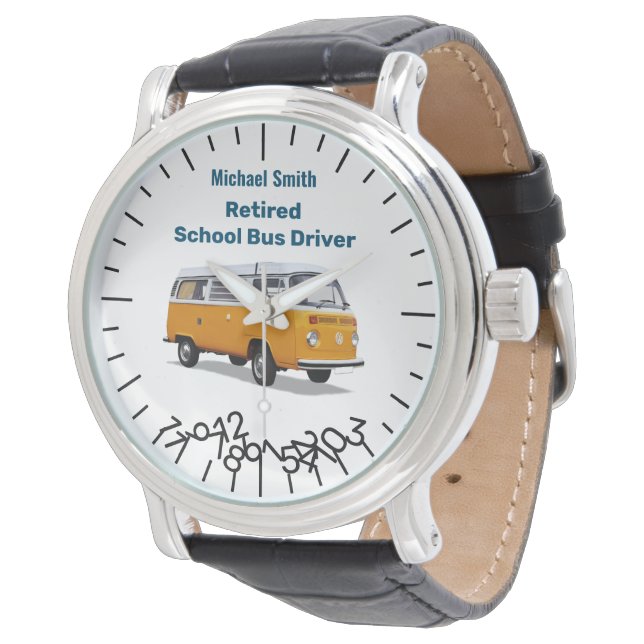 Funny Retired School Bus Driver Jumble Numbers  Watch (Angled)