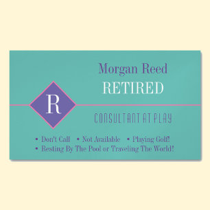 Funny Retired, Teal & Purple, DIY Gag Magnetic Business Card
