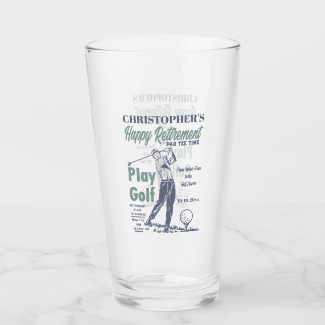 Funny Retirement Golfer Theme Retro Golf Glass (Front)