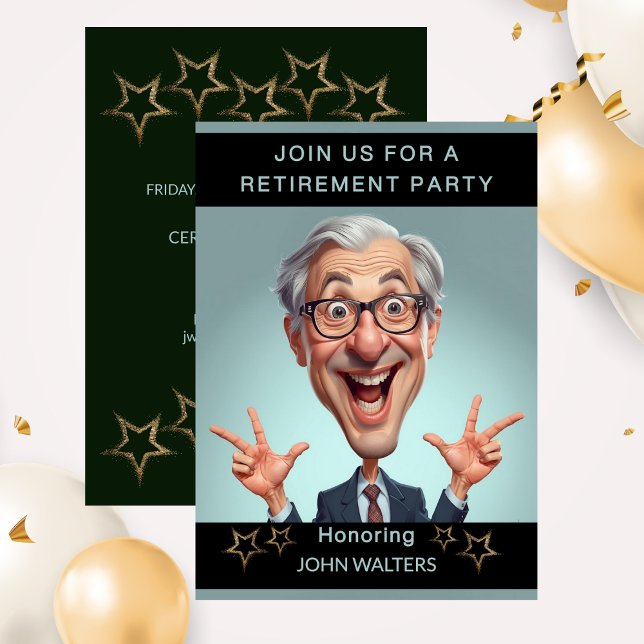 Funny Retirement Party Invitation (Funny Retirement Party Caricature Co-Worker Invitation)