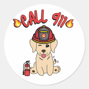 Funny retriever dog is a firefighter  classic round sticker