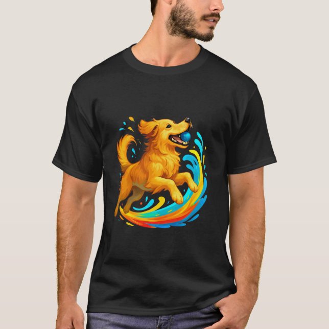 Funny Retriever Playing With Ball Art T-Shirt (Front)