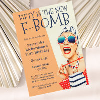 Funny Retro 50th Birthday F-Bomb Invitation