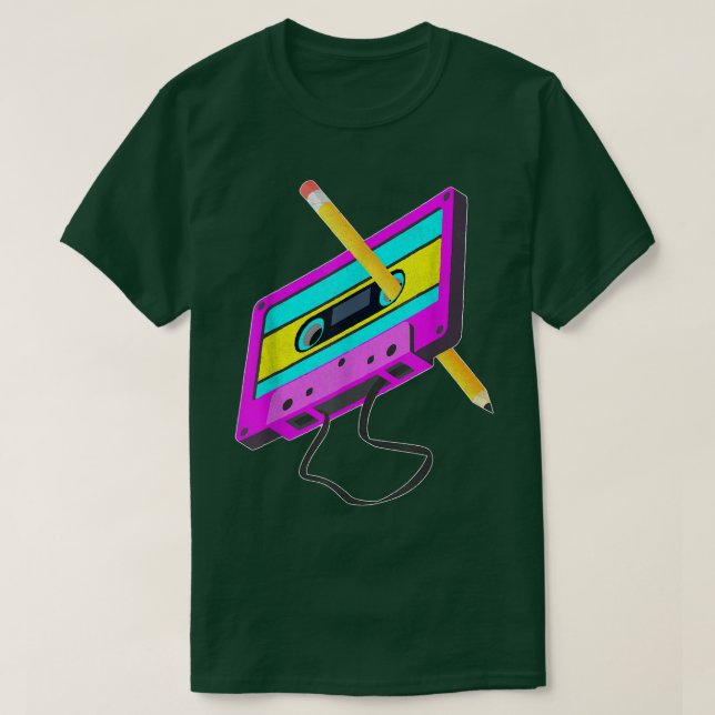Funny Retro 80s Cassette Tape Pencil Throwback Mus T-Shirt (Design Front)