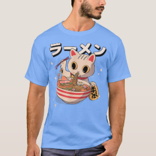 Funny Retro 90s Japanese Kawaii Ramen Cat Design T-Shirt