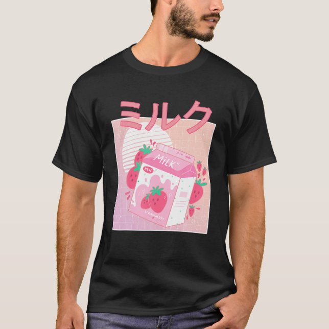 Funny Retro 90S Japanese Kawaii Strawberry Milk Sh T-Shirt (Front)