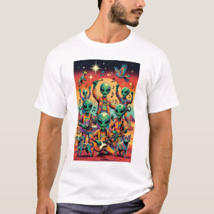 Funny Retro Alien Dance Party on Mars in Space. T-Shirt