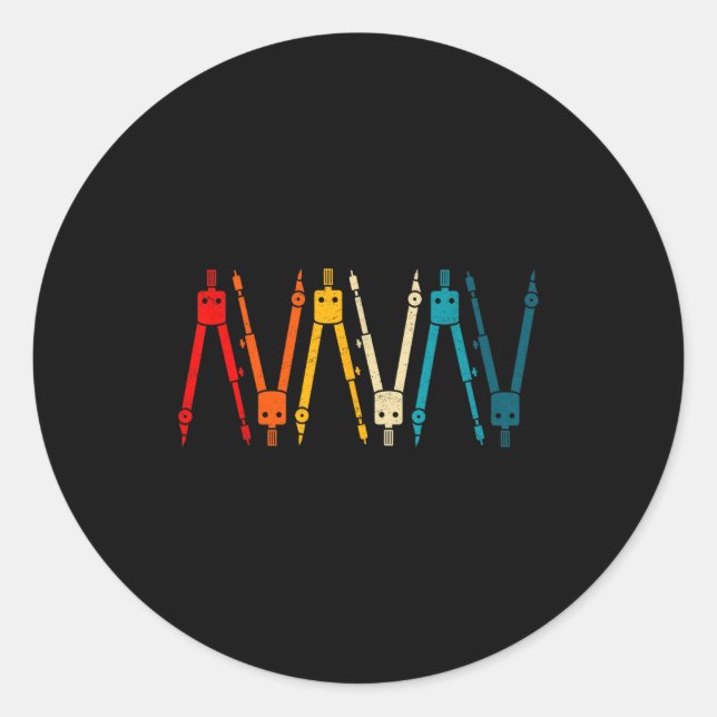 Funny Retro Architect Comp Rainbow Design  Classic Round Sticker (Front)