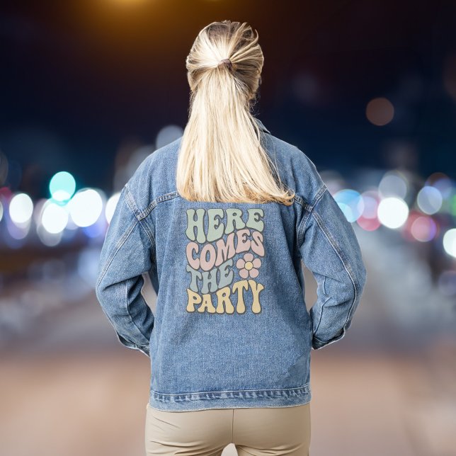 Funny Retro Bachelorette Party Denim Jacket (Your bridesmaids & besties will love to be part of the bride squad bringing the party to your bach)