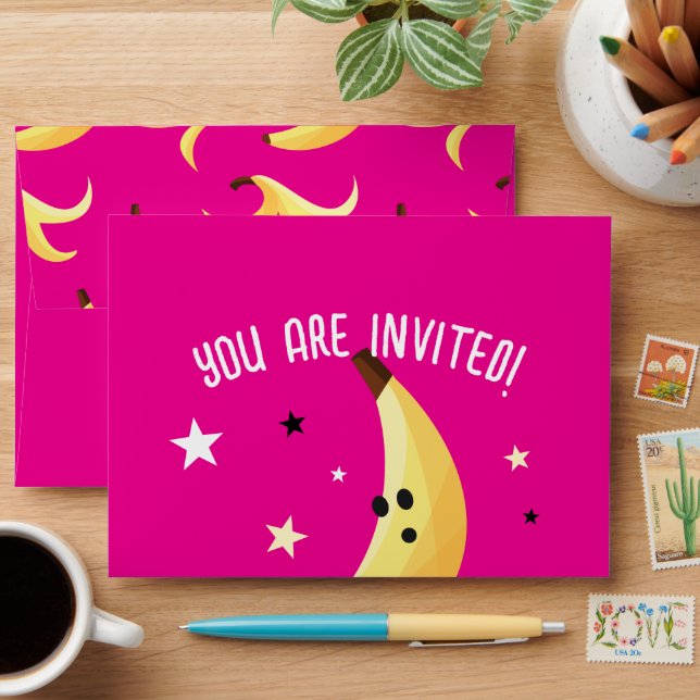 Funny Retro Banana Party Favours Puns Editable Envelope (Desk)